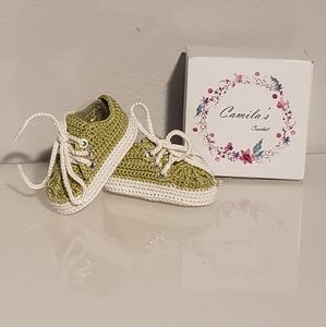 Hand made Keds green and white crochet
